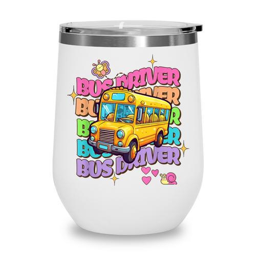 School Bus Driver Groovy Retro Back To School Wine Tumbler - Savourry
