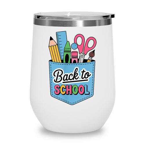 School Supplies In Pocket Back To School Boys Girls Wine Tumbler - Savourry