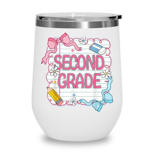 Second Grade Girls Kids Back To School Girls Coquette Bows Wine Tumbler - Savourry