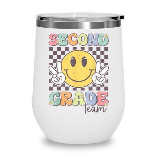 Second Grade Team Smile Face 2nd Grade Back To School Wine Tumbler - Savourry