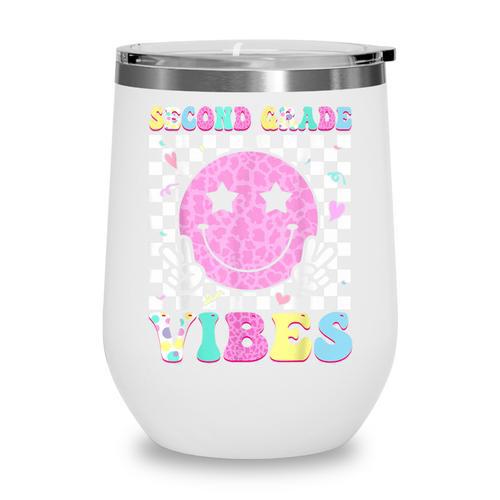 Second Grade Vibes Groovy Back To School 2nd Grade Girls Kid Wine Tumbler - Savourry