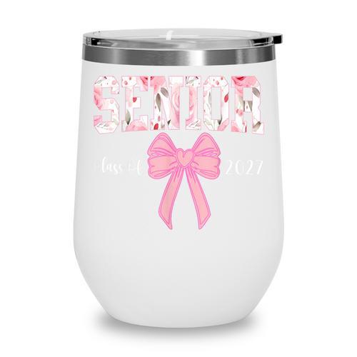 Senior 2027 Floral Pink Bow Back To School Class Of 2027 Wine Tumbler - Savourry
