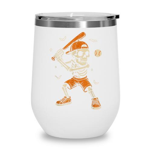 Skeleton Baseball Player Costume Halloween Men Boys Wine Tumbler - Sportilla