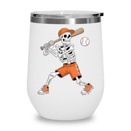 Skeleton Batting Baseball Halloween Wine Tumbler - Sportilla