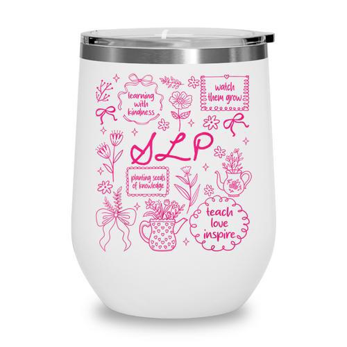 SLP Love Inspire Teach Pink Bow Back To School Wine Tumbler - Savourry