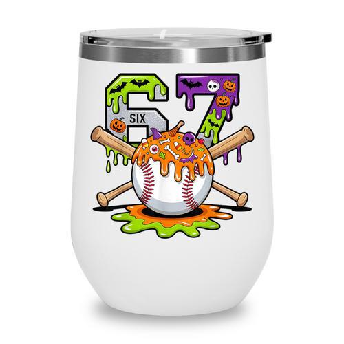 Spooky Halloween Baseball Ice Cream Dripping Six Seven 6 7 Wine Tumbler - Sportilla