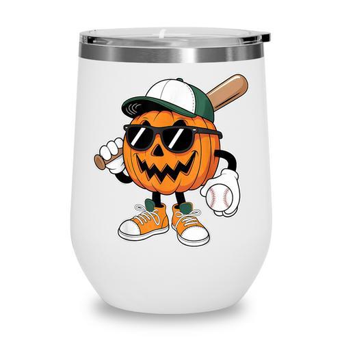 Spooky Jack O Lantern Baseball Halloween Costumes Boys Wine Tumbler - Sportilla