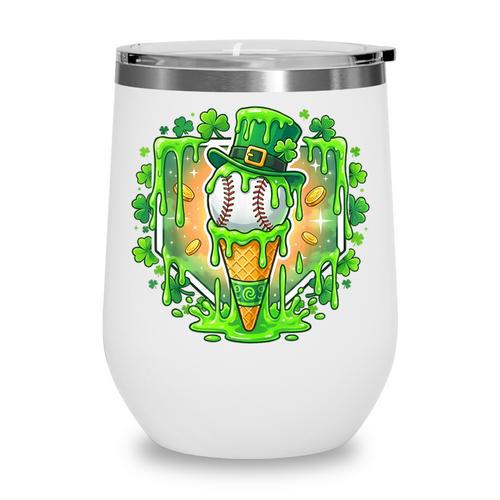 St Patrick Day Baseball Drip Ice Cream Baseball Home Plate Wine Tumbler - Sportilla