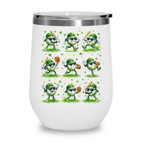 St Patricks Day Baseball Ice Cream Boys Baseball Player Wine Tumbler - Sportilla
