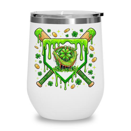 St Patricks Day Baseball Ice Cream Shamrock Baseball Player Wine Tumbler - Sportilla