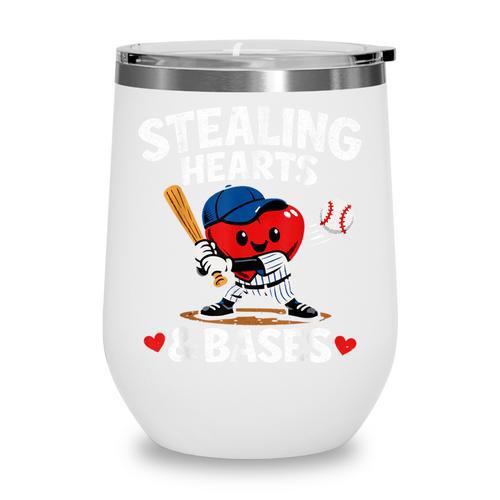 Stealing Hearts & Bases Valentine’s Day Baseball Love Wine Tumbler - Sportilla