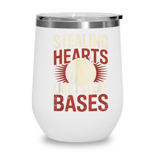 Stealing Hearts Like I Steal Bases Baseball Valentine Retro Wine Tumbler - Sportilla