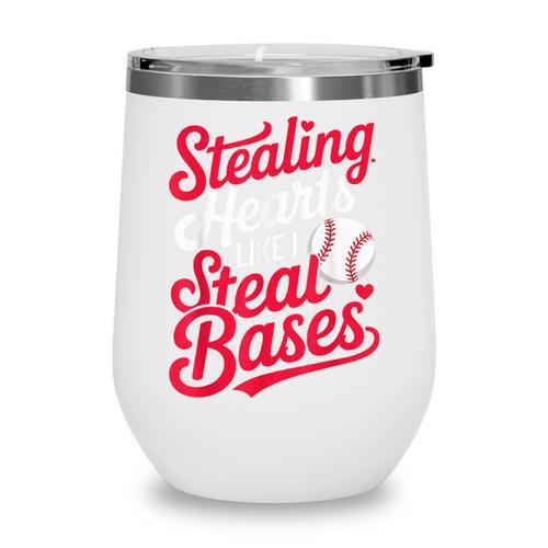 Stealing Hearts Like I Steal Bases Cute Baseball Boys Wine Tumbler - Sportilla