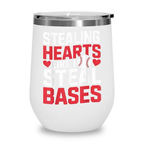 Stealing Hearts Like I Steal Bases Cute Baseball Kids Wine Tumbler - Sportilla