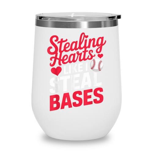 Stealing Hearts Like I Steal Bases Cute Baseball Valentine Wine Tumbler - Sportilla