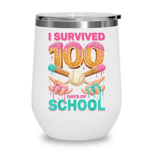 I Survived 100 Days Of School Baseball Ice Cream Drip Wine Tumbler - Sportilla