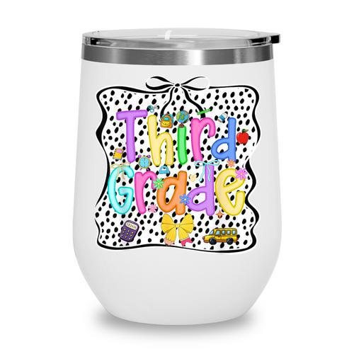 Third Grade Dalmatian Dots 3rd Grade Back To School Girls Wine Tumbler - Savourry