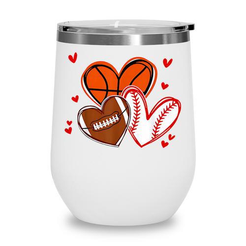 Valentines Baseball Basketball Football Heart Boy Men Wine Tumbler - Sportilla