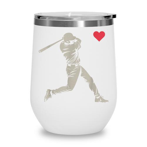 Valentines Day Baseball Batter Silhouette Heart Men Boy Kids Wine Tumbler - Sportilla
