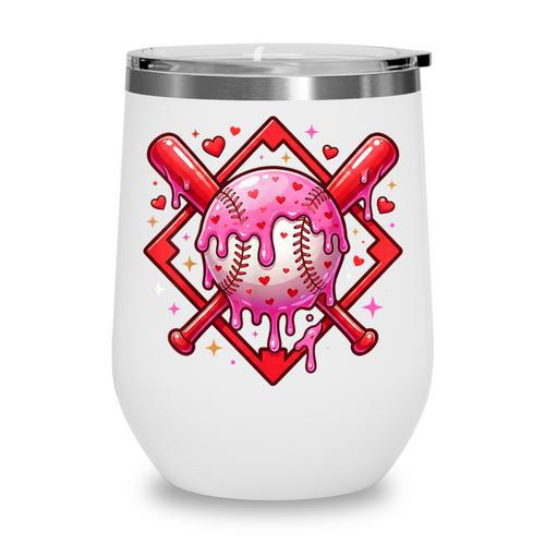 Valentines Day Baseball Boys Ice Cream Drip Heart Youth Kids Wine Tumbler - Sportilla