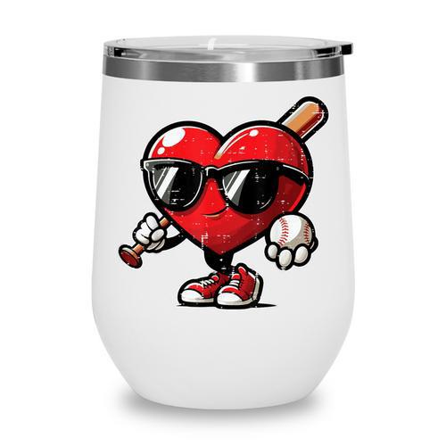 Valentines Day Baseball Heart Bat Sunglasses Men Boys Kids Wine Tumbler - Sportilla