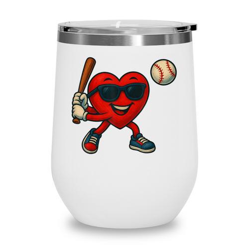Valentines Day Baseball Red Heart Love Boys Kids Tee Wine Tumbler - Sportilla