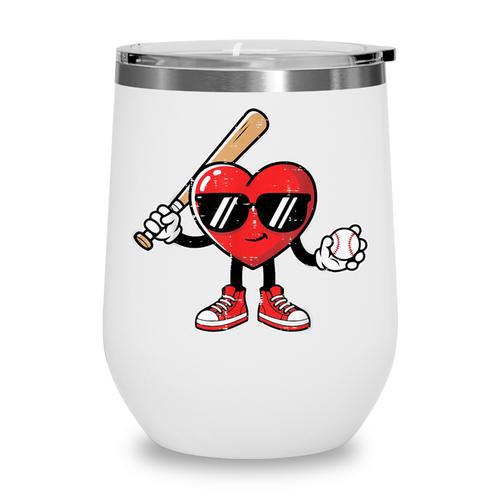 Valentines Day Heart Baseball Player Sports Boys Kids Men Wine Tumbler - Sportilla