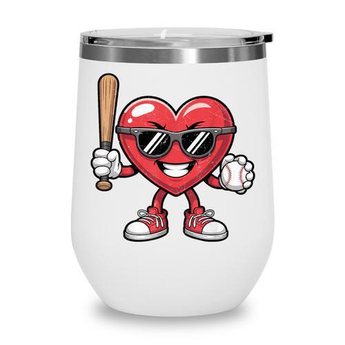 Valentines Day Heart Playing Baseball Boys Men Kids Girls Wine Tumbler - Sportilla
