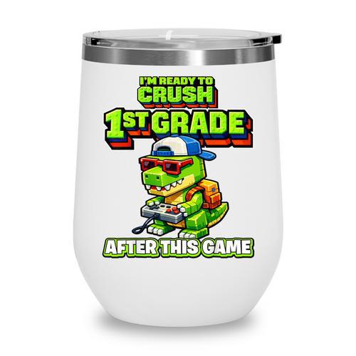 Video Game T Rex Dinosaur 1st Grade Back To School Boy Wine Tumbler - Savourry