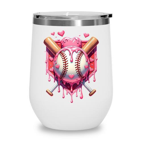 Women's Valentines Day Baseball Boys Ice Cream Drip Heart Youth Kids Wine Tumbler - Sportilla