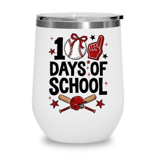 100 Days Of School Coquette Bow Baseball 100th Day Girl Kid Wine Tumbler - Sportilla