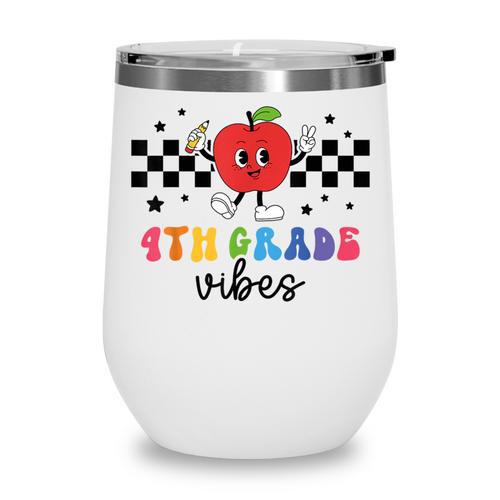 4th Grade Vibes Retro Groovy Apple Back To School Wine Tumbler - Savourry