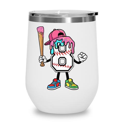 8th Birthday Baseball Ice-Cream Drip 8 Years Old Boys Girls Wine Tumbler - Sportilla