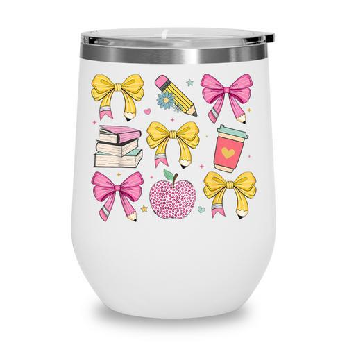Apple Coquette Bow Books First Day Of School Back To School Wine Tumbler - Savourry