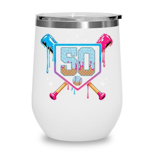 Baseball 50 Year Old Ice Cream Drip 50th Birthday Number 50 Wine Tumbler - Sportilla