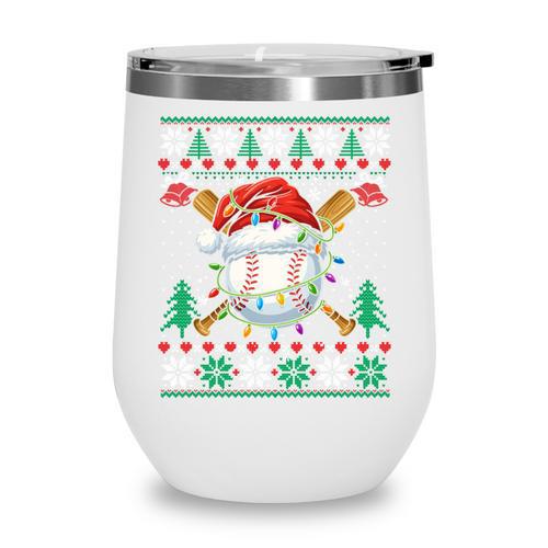Baseball Christmas Ugly Sweater Santa Sport Men Kids Wine Tumbler - Sportilla