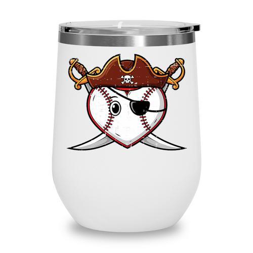 Baseball Heart Pirate Hat Crossed Swords Men Boys Kids Youth Premium Tri-Blend Wine Tumbler - Sportilla