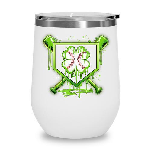 Baseball Icecream St Patrick's Day Lucky Charm Shamrock Drip Wine Tumbler - Sportilla