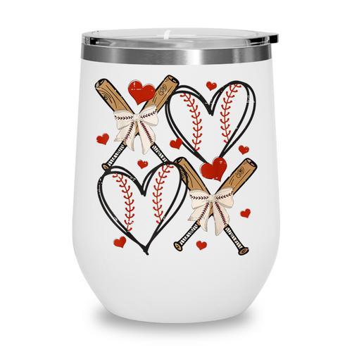 Coquette Bow XOXO Baseball Lover Heart Valentine Game Day Wine Tumbler - Sportilla
