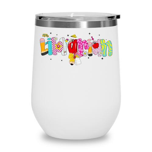 Coquette Pencil Bow Librarian Back To School Bookworm Wine Tumbler - Savourry