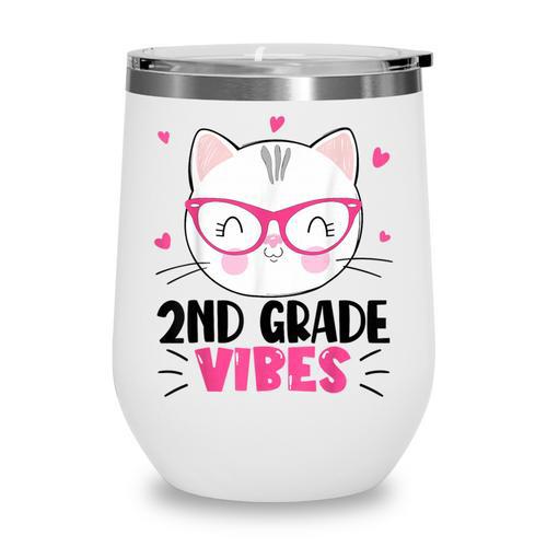 Cute 2nd Grade Vibes Cat Kitten Lover Back To School Girls Wine Tumbler - Savourry