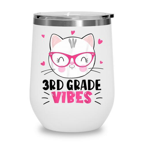 Cute 3rd Grade Vibes Cat Kitten Lover Back To School Girls Wine Tumbler - Savourry
