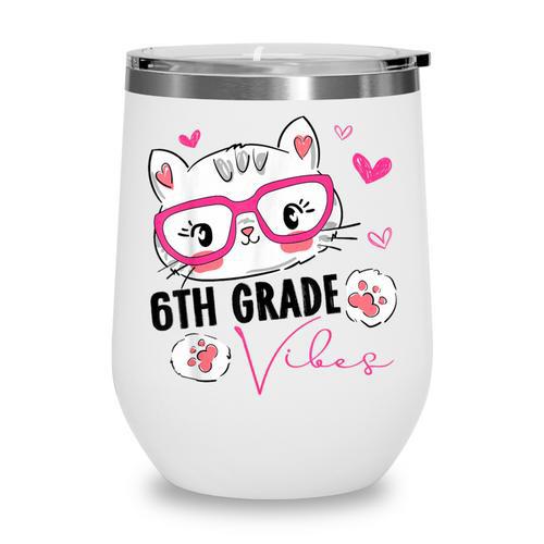 Cute 6th Grade Vibes Cat Kitten Lover Back To School Girls Wine Tumbler - Savourry