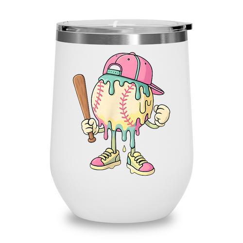 Cute Baseball Ice Cream Drip For Girls & Boys 2 Sides Wine Tumbler - Sportilla