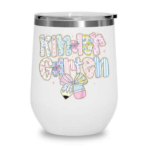 Cute Preppy Back To School Floral Kindergarten For Girls Wine Tumbler - Savourry