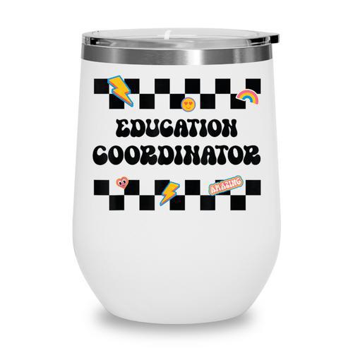 Education Coordinator Groovy Back To School Checkered Wine Tumbler - Savourry