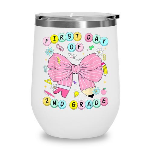 First Day Of 2nd Grade Girls Coquette Back To School Kids Wine Tumbler - Savourry