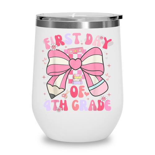 First Day Of 4th Grade Coquette Back To School Girls Kids Wine Tumbler - Savourry