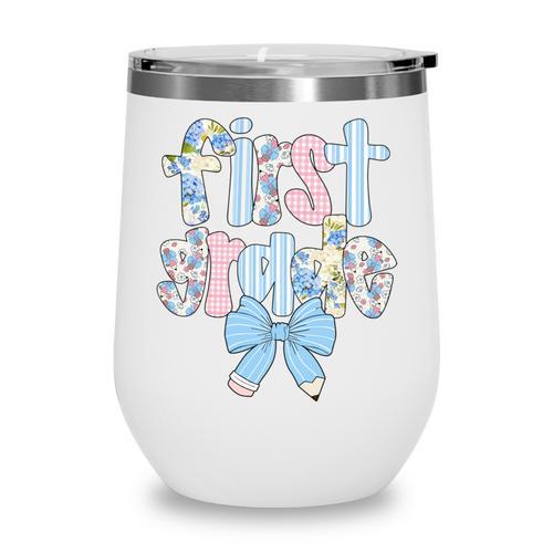 First Grade Coquette Bow Pencil First Day Back To School Performance Wine Tumbler - Savourry