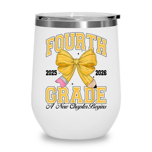 Fourth Grade Back To School First Day Pencil Bow 2025 Girls Wine Tumbler - Savourry